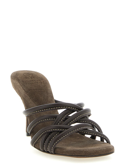 Stiletto Sandals by Brunello Cucinelli for women in suede leather & rubber and brown presents a captivating silhouette, showcasing the signature style of the Women's Suede Leather & Rubber Stiletto Sandals with a captivating stiletto and captivating .