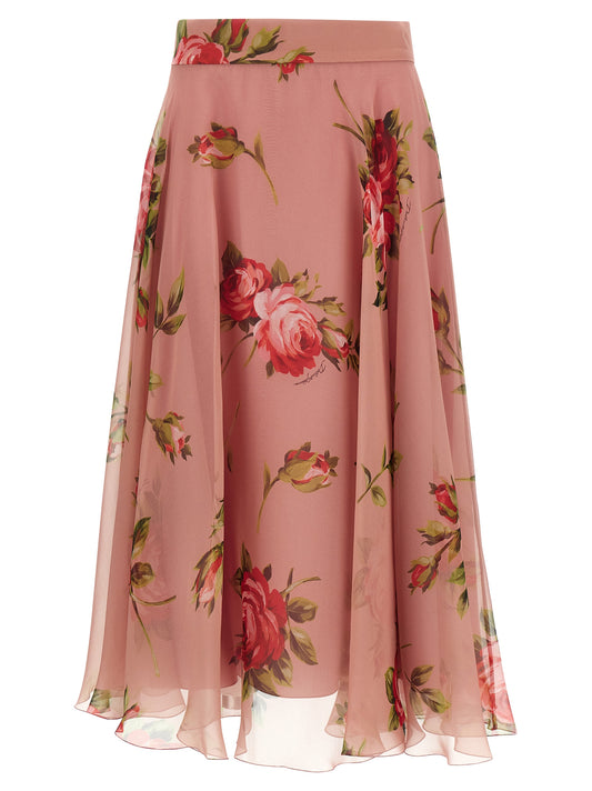 Skirt by Dolce & Gabbana for women in silk chiffon multicolor, pink, rose & print features a captivating silhouette, showcasing the captivating Women's Silk Chiffon Midi Skirt design with a sophisticated midi for a captivating look.