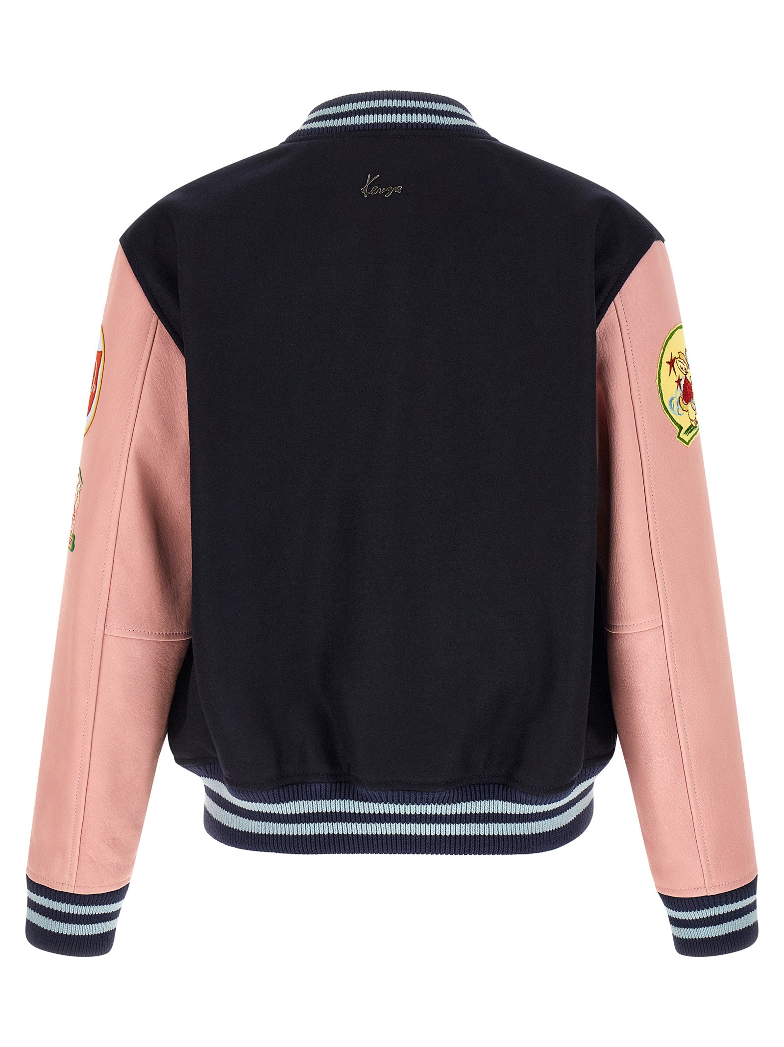 Bomber Jacket by Kenzo for men in viscose wool & leather multicolor presents a effortlessly chic silhouette, showcasing a sophisticated high-neck neckline and premium for a truly effortlessly chic finish.
