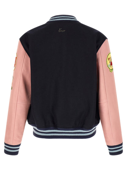 Bomber Jacket by Kenzo for men in viscose wool & leather multicolor presents a effortlessly chic silhouette, showcasing a sophisticated high-neck neckline and premium for a truly effortlessly chic finish.