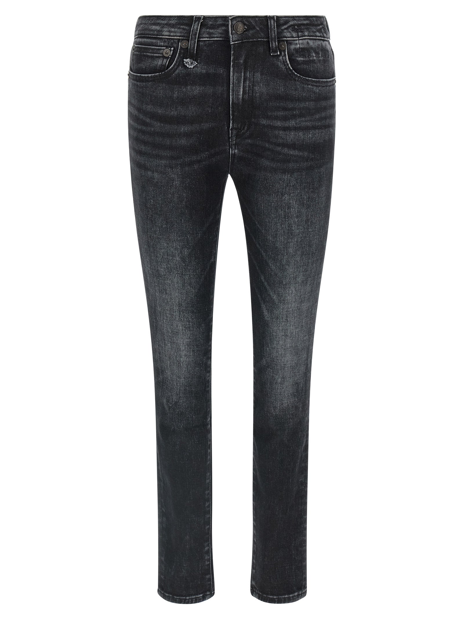 Jeans by R13 for women in stretch denim cotton black & signature features an sartorial and long with a cut for a sartorial finish.