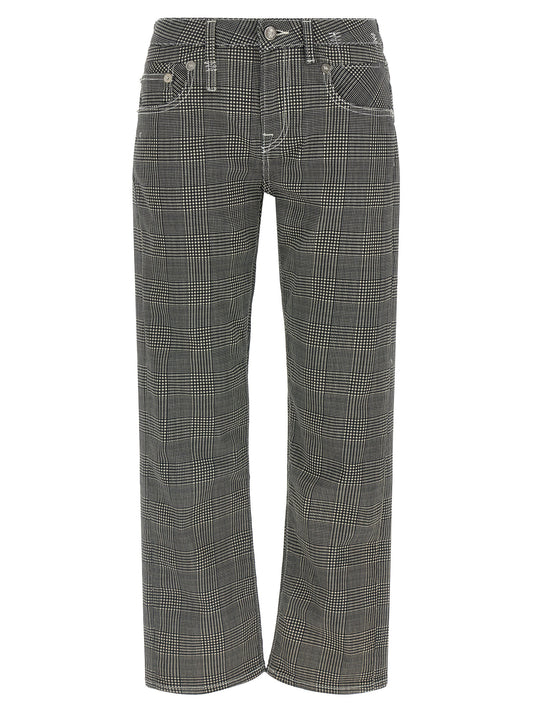 R13 Women's Straight Leg Low Rise Stretch Cotton Casual Pants - Bicolour Black White Patterned