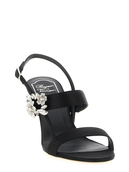 Stiletto Sandals by Roger Vivier for women in viscose silk satin & crystal black features an effortlessly chic silhouette from the Women's Viscose Silk Satin & Crystal Stiletto Sandals collection, showcasing a effortlessly chic stiletto and elegant .