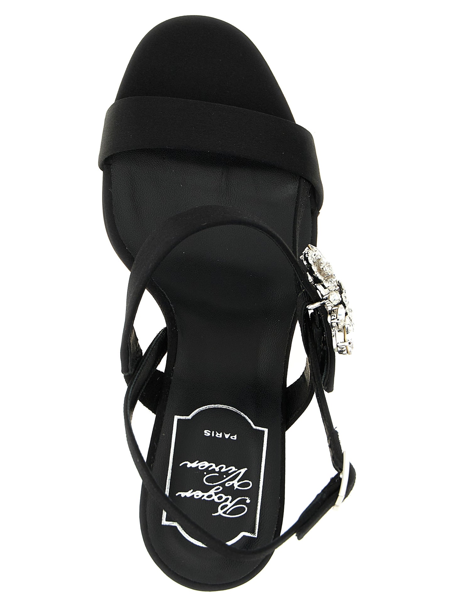Stiletto Sandals by Roger Vivier for women in viscose silk satin & crystal black features an architectural design from the Women's Viscose Silk Satin & Crystal Stiletto Sandals collection, defined by a architectural stiletto and for a architectural finish.