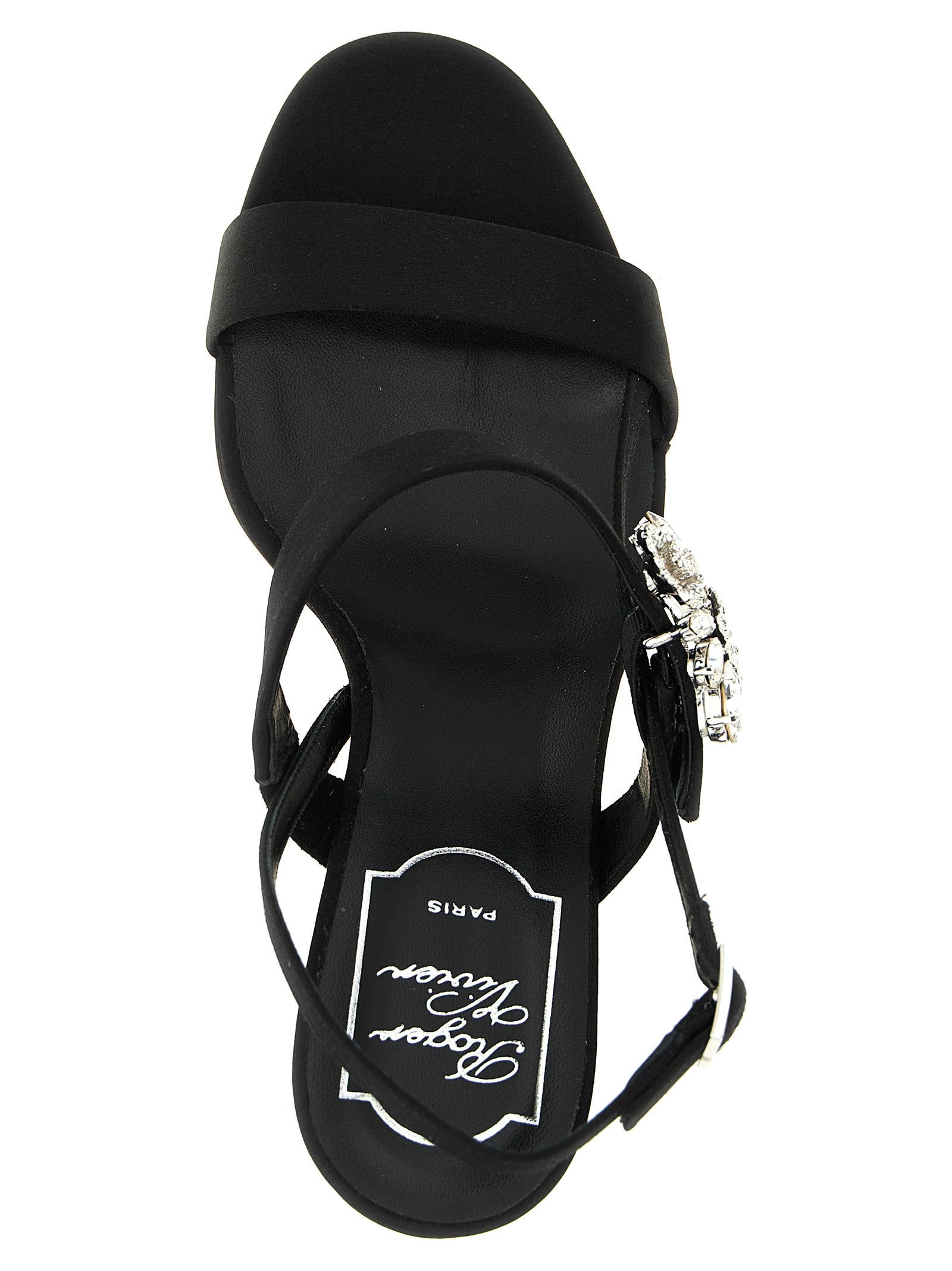 Stiletto Sandals by Roger Vivier for women in viscose silk satin & crystal black features an architectural design from the Women's Viscose Silk Satin & Crystal Stiletto Sandals collection, defined by a architectural stiletto and for a architectural finish.