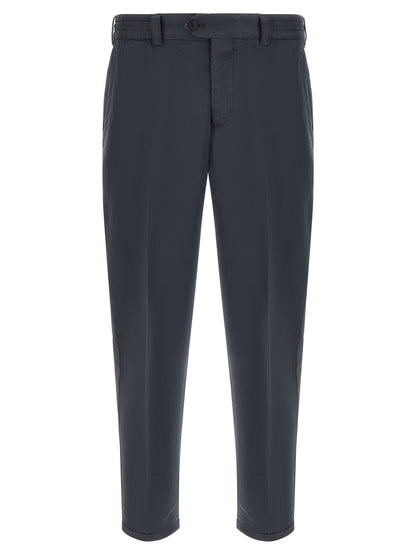 Trousers by PT Torino for men in linen & cotton blue features a sculptural silhouette, showcasing a sculptural and long with a sophisticated low rise for a sculptural finish.