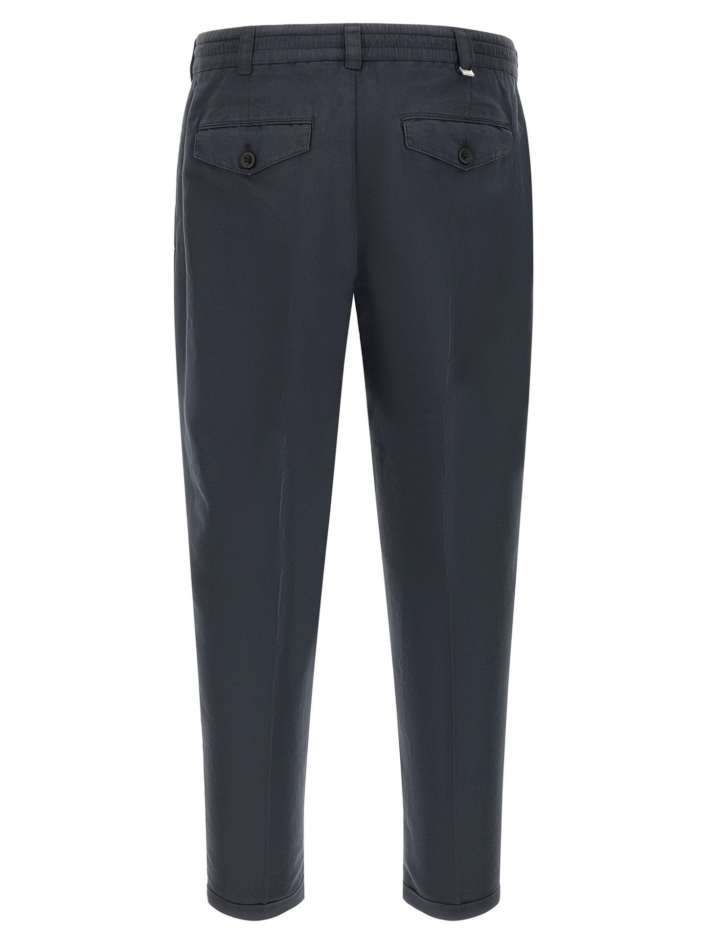 Trousers by PT Torino for men in linen & cotton blue features a artisanal silhouette, showcasing a sophisticated with a long and low rise for a artisanal finish.