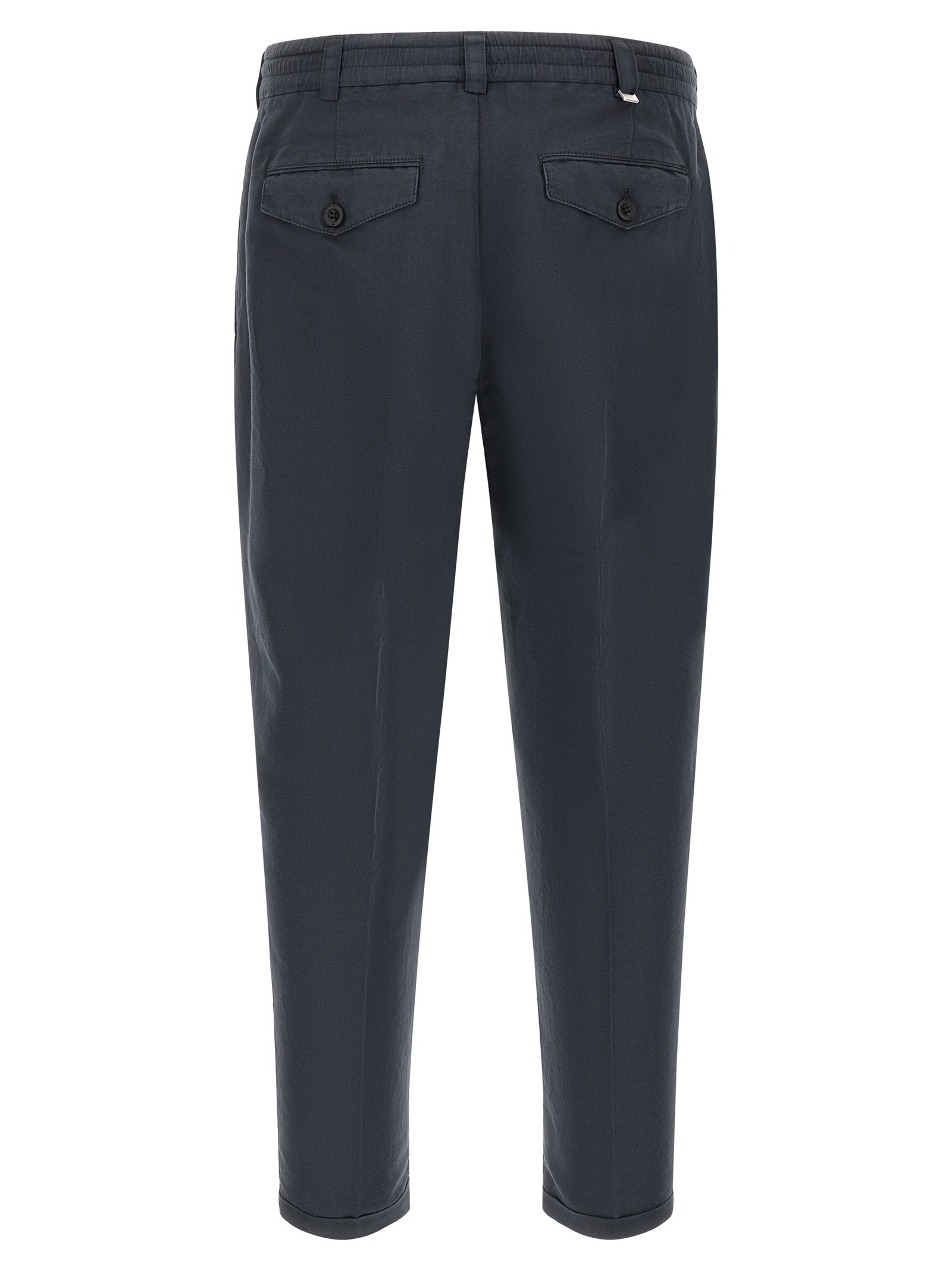 Trousers by PT Torino for men in linen & cotton blue features a artisanal silhouette, showcasing a sophisticated with a long and low rise for a artisanal finish.