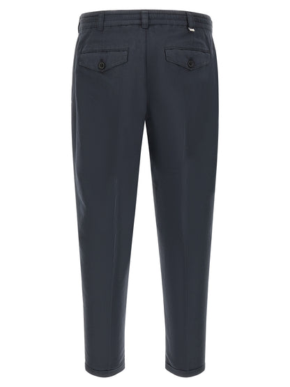 Trousers by PT Torino for men in linen & cotton blue features a artisanal silhouette, showcasing a sophisticated with a long and low rise for a artisanal finish.