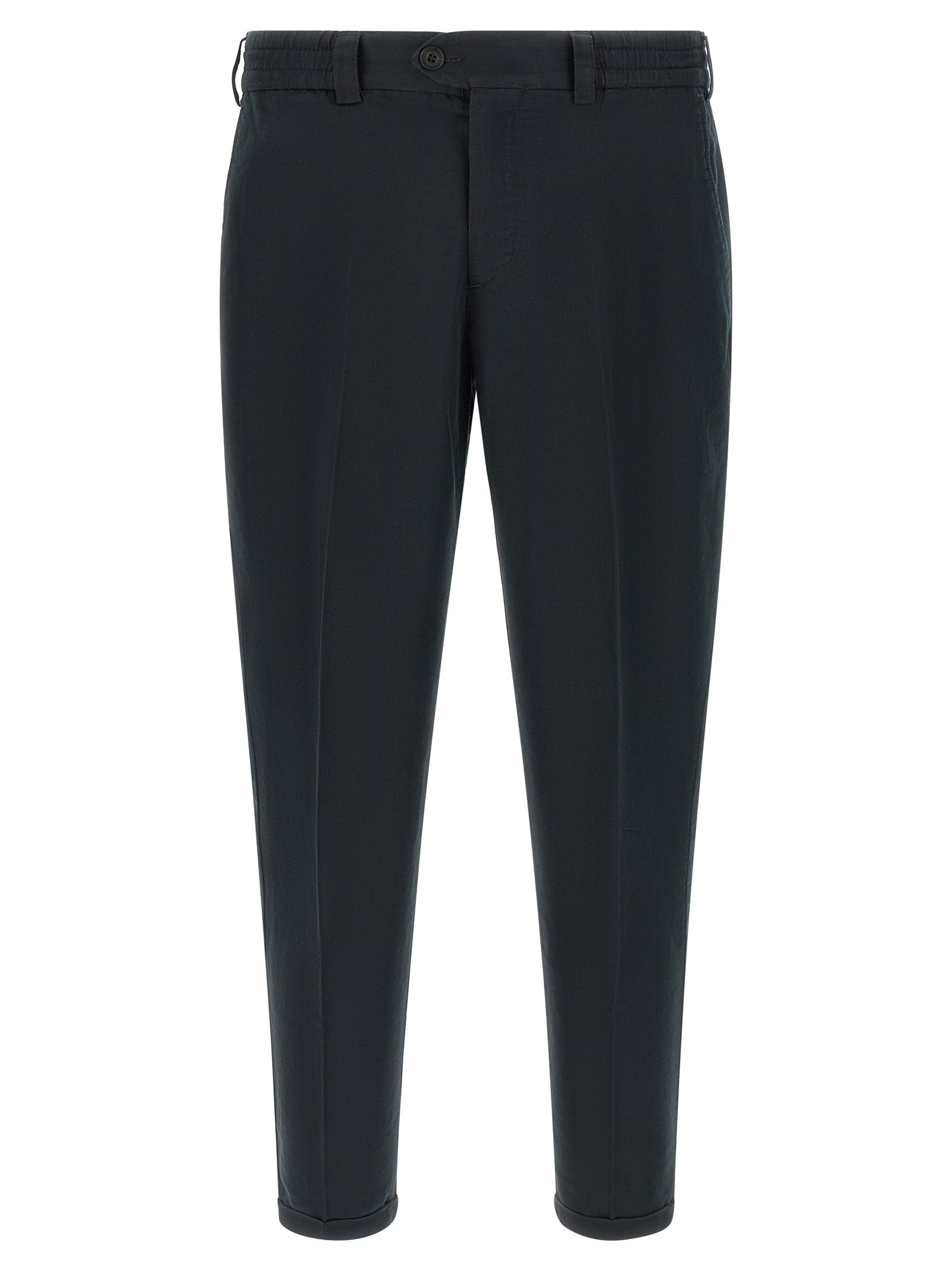 Trousers by PT Torino for men in linen & cotton black features an on trend silhouette, showcasing a sophisticated with a long and low rise for an on trend finish.