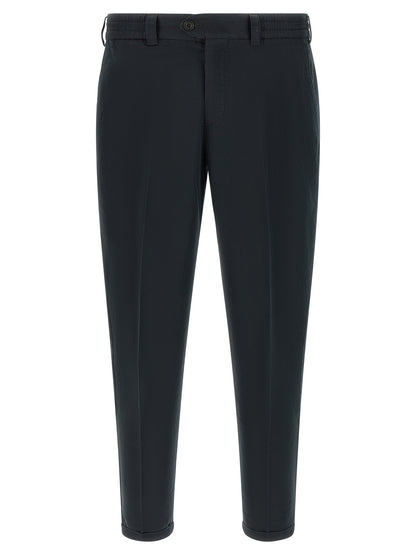 Trousers by PT Torino for men in linen & cotton black features an on trend silhouette, showcasing a sophisticated with a long and low rise for an on trend finish.