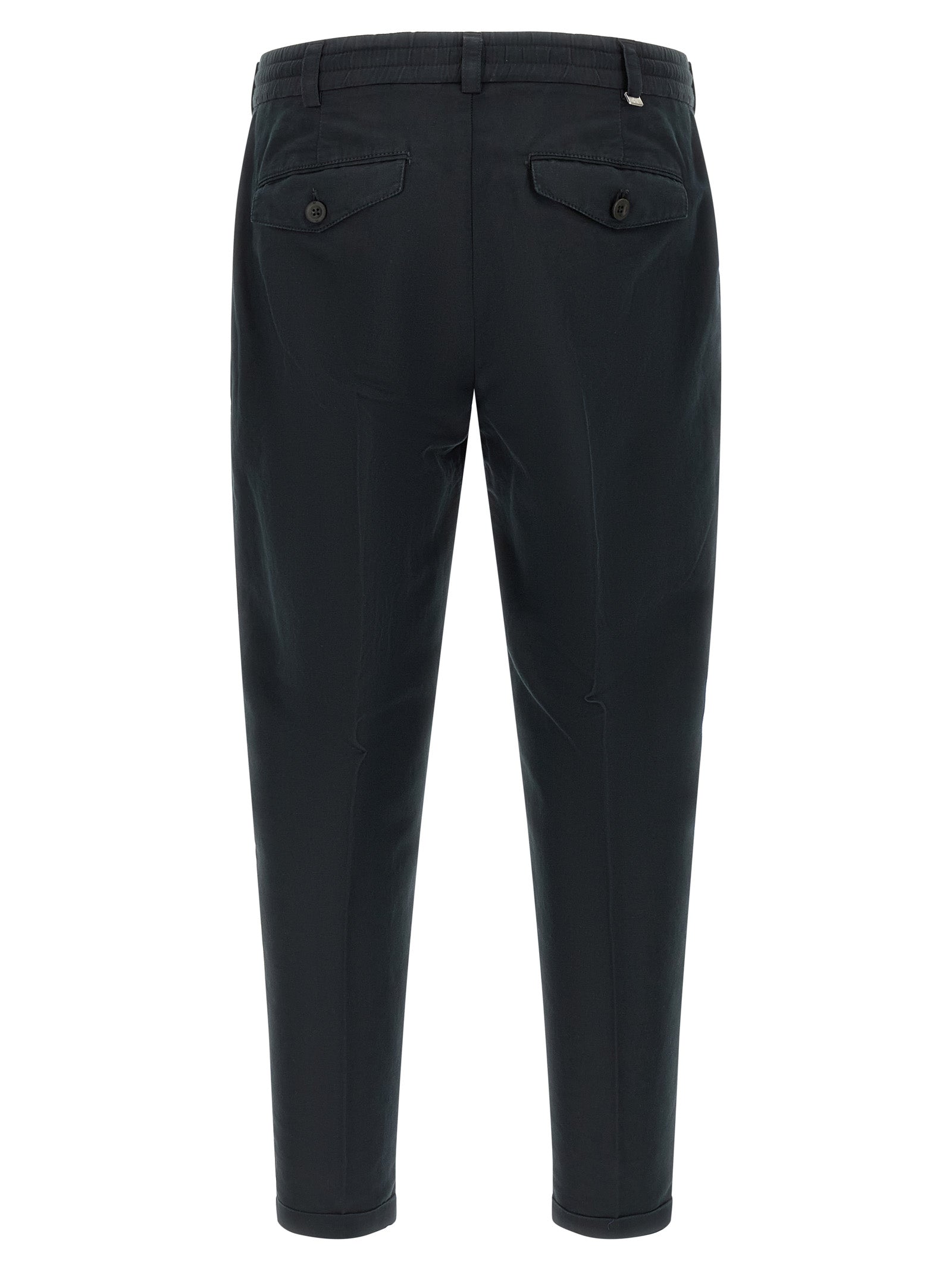 Trousers by PT Torino for men in linen & cotton black presents a perennial silhouette, meticulously tailored with a cut, long finish, and an elegant low rise.