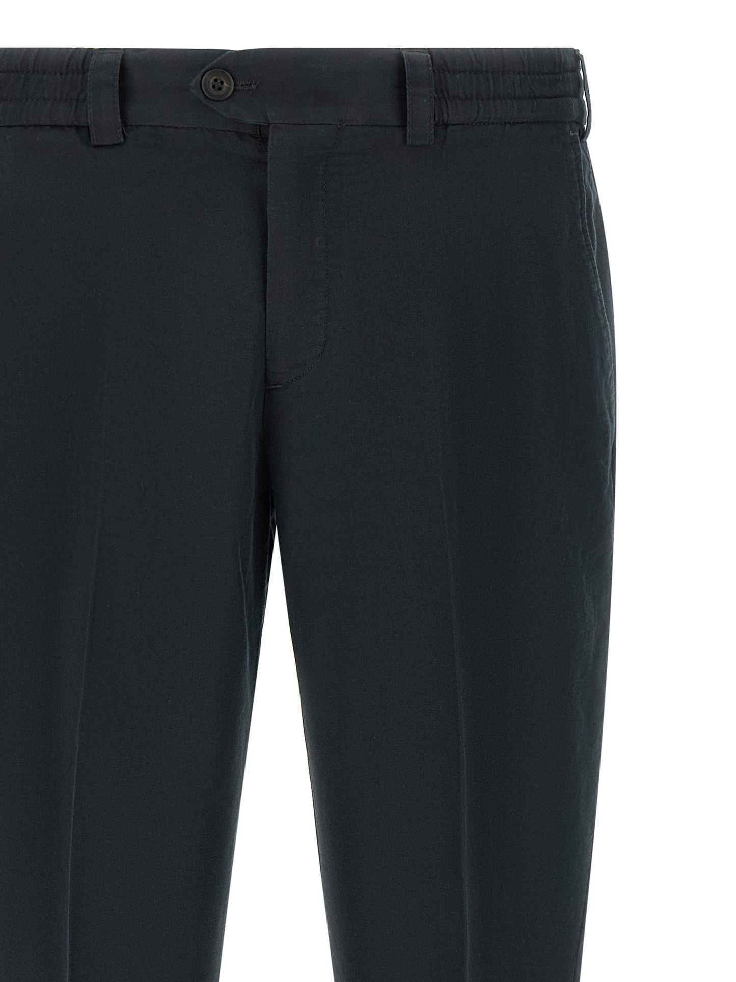 Trousers by PT Torino for men in linen & cotton black features a tailored silhouette with a tailored , defined by its long and a sophisticated low rise.