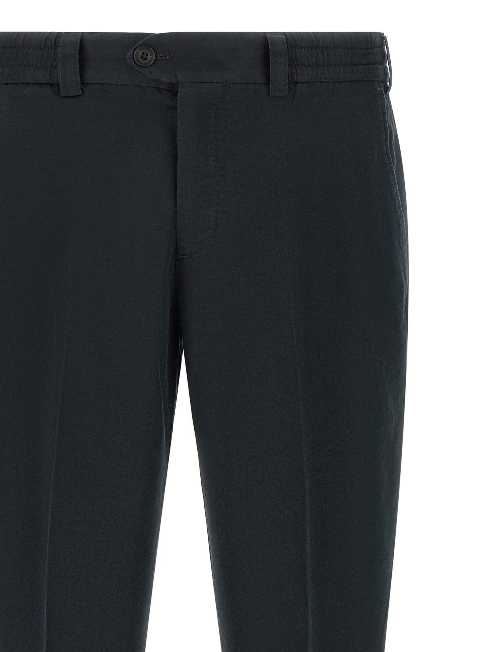 Trousers by PT Torino for men in linen & cotton black features a tailored silhouette with a tailored , defined by its long and a sophisticated low rise.