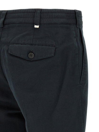 Trousers by PT Torino for men in linen & cotton black features a artisanal silhouette, showcasing a sophisticated with a long and low rise for a artisanal finish.