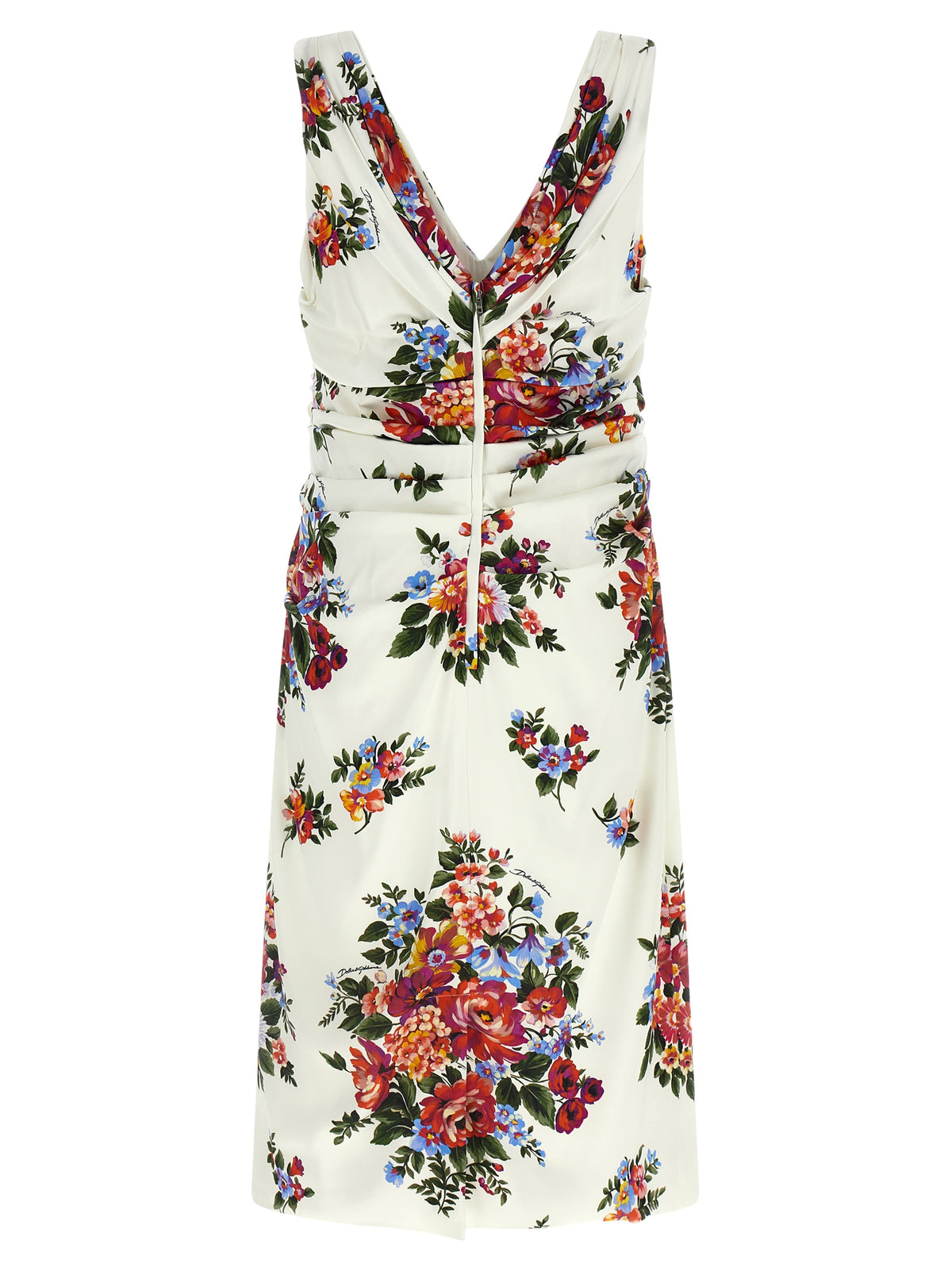 Dolce & Gabbana Women's Sleeveless V Neck Silk Viscose Satin Dress - White Print