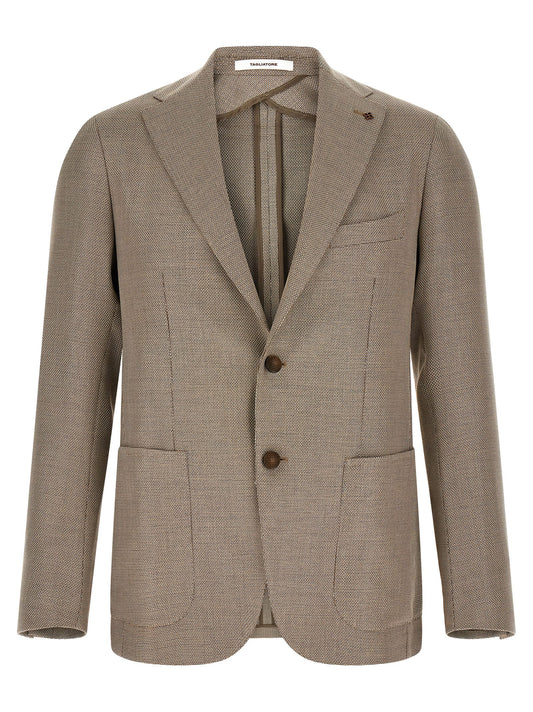 Blazer by Tagliatore for men in cotton & virgin wool brown features an sartorial silhouette, showcasing a sophisticated and sartorial for a truly sartorial finish.