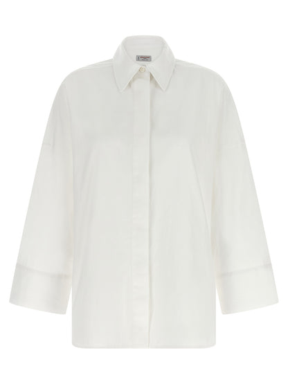 Blouse by Alberto Biani for women in cotton white features an architectural silhouette with a refined and elegant for a architectural look.