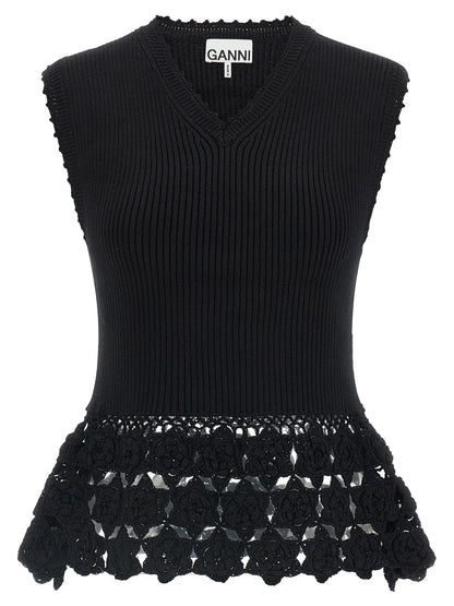 Vest by Ganni for women in organic cotton & polyamide black features a enviable silhouette, elegantly detailed with a enviable v-neck neckline and functional for a enviable finish.