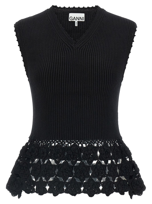 Vest by Ganni for women in organic cotton & polyamide black features a enviable silhouette, elegantly detailed with a enviable v-neck neckline and functional for a enviable finish.