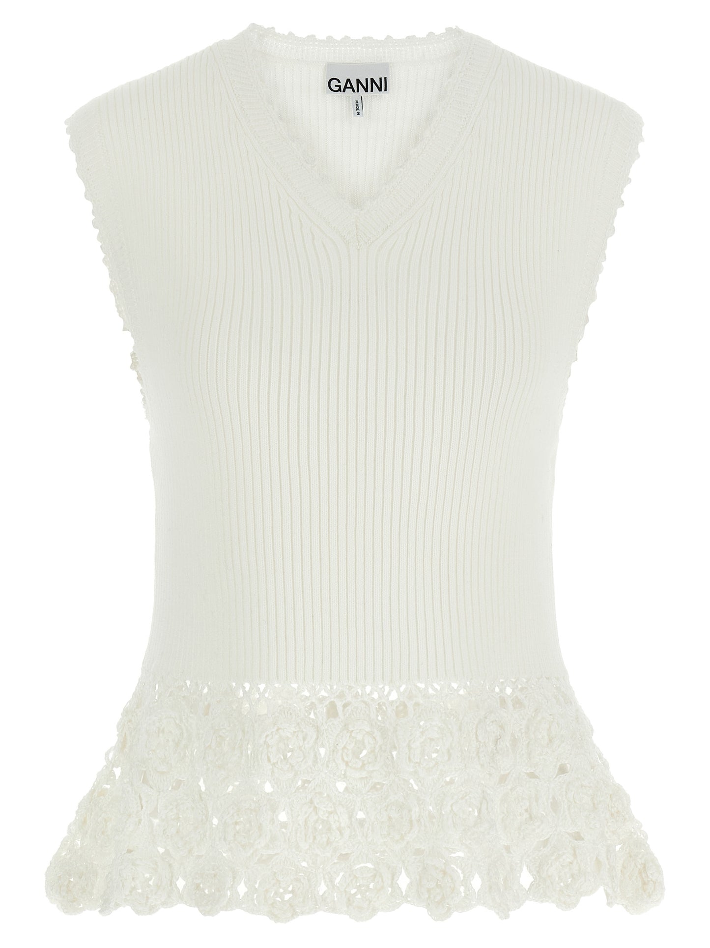 Vest by Ganni for women in organic cotton & polyamide white features an on trend silhouette, showcasing a sophisticated v-neck neckline and premium for a truly on trend finish.