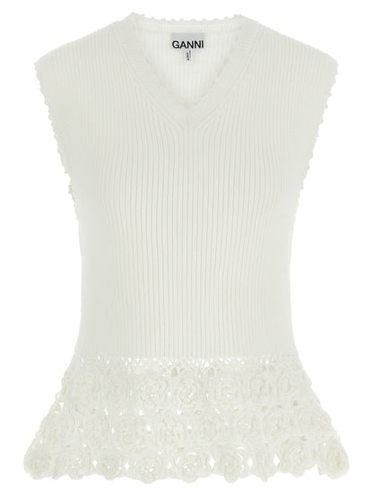 Vest by Ganni for women in organic cotton & polyamide white features an on trend silhouette, showcasing a sophisticated v-neck neckline and premium for a truly on trend finish.