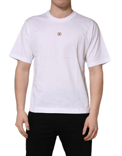 Dolce & Gabbana White Metal DG Logo Cotton Short Sleeves T-shirt