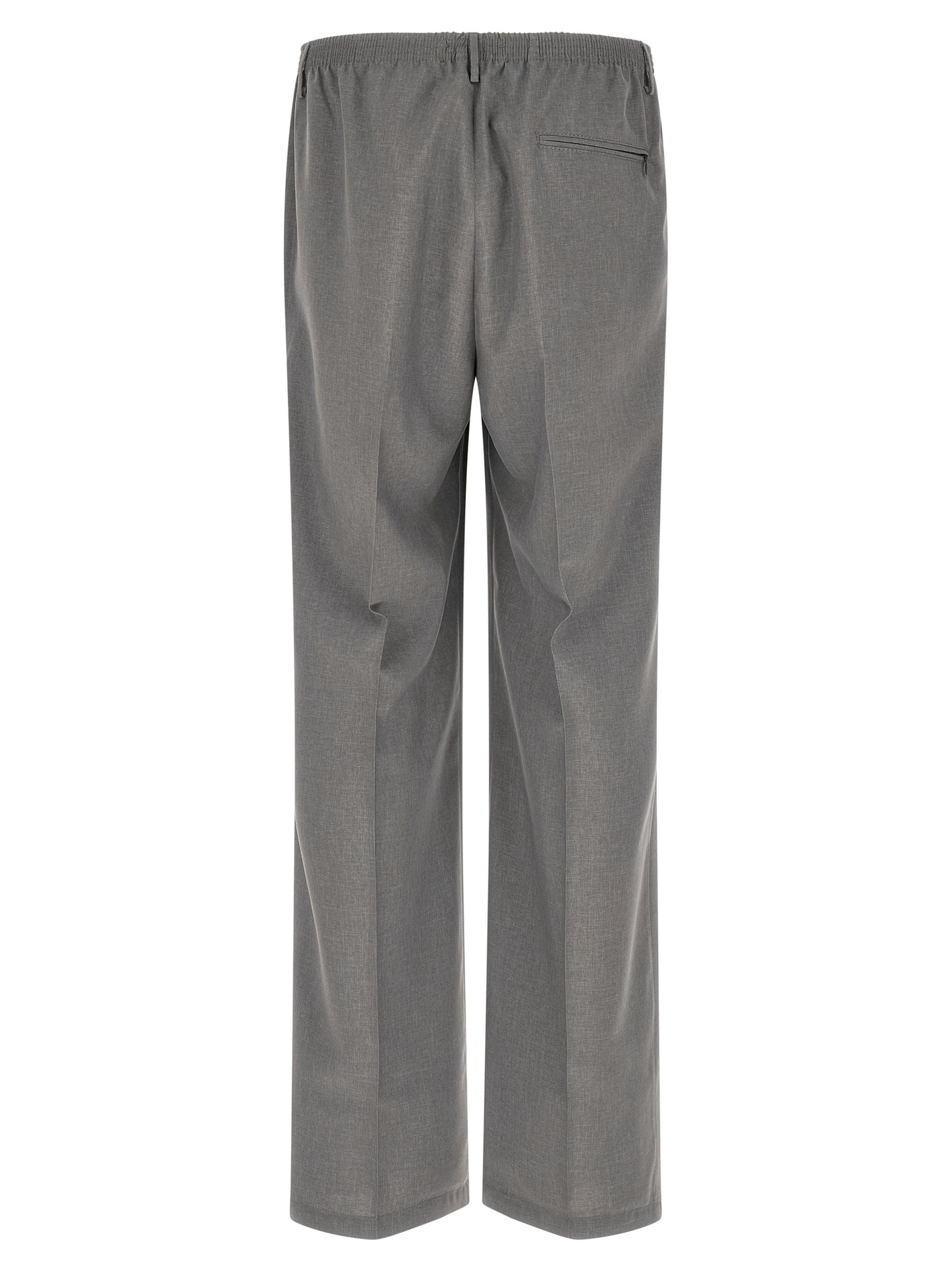Trousers by CELLAR DOOR for men in stretch polyester & viscose gray features an on trend silhouette, showcasing a sophisticated straight-leg with a long and for an on trend finish.