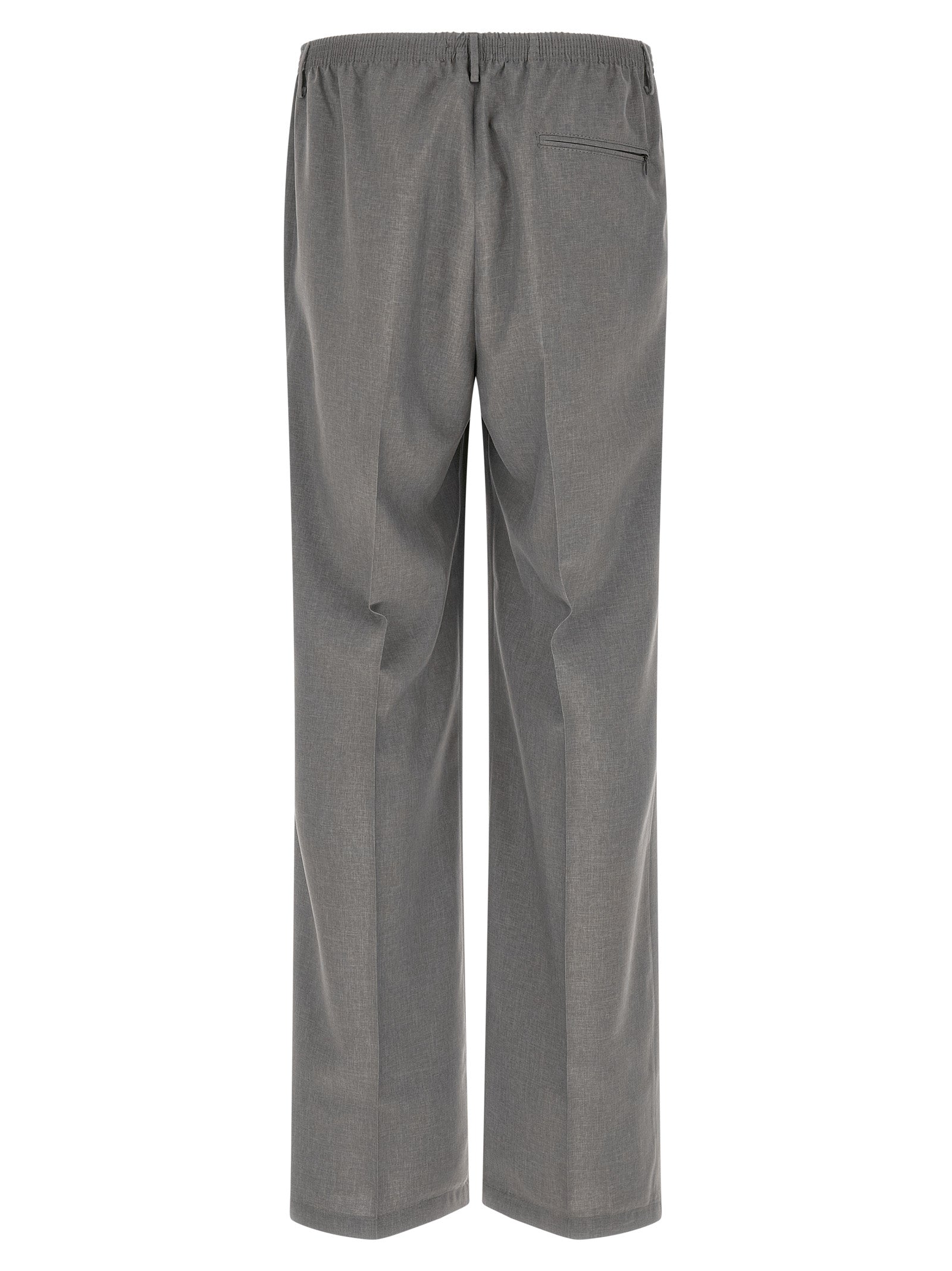 Trousers by CELLAR DOOR for men in stretch polyester & viscose gray features an on trend silhouette, showcasing a sophisticated straight-leg with a long and for an on trend finish.