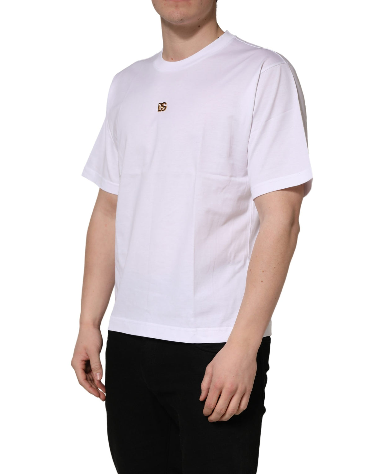 Dolce & Gabbana Men's Regular Fit Short-Sleeve Round Neck Cotton T-Shirt - Gold White