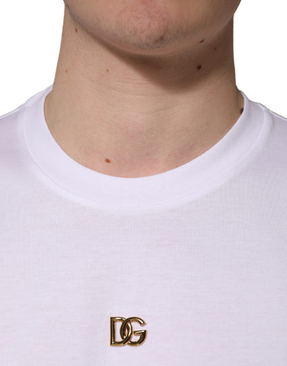 Dolce & Gabbana White Metal DG Logo Cotton Short Sleeves T-shirt