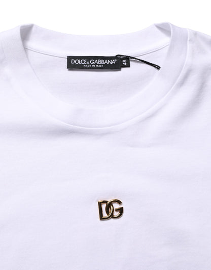 Dolce & Gabbana White Metal DG Logo Cotton Short Sleeves T-shirt
