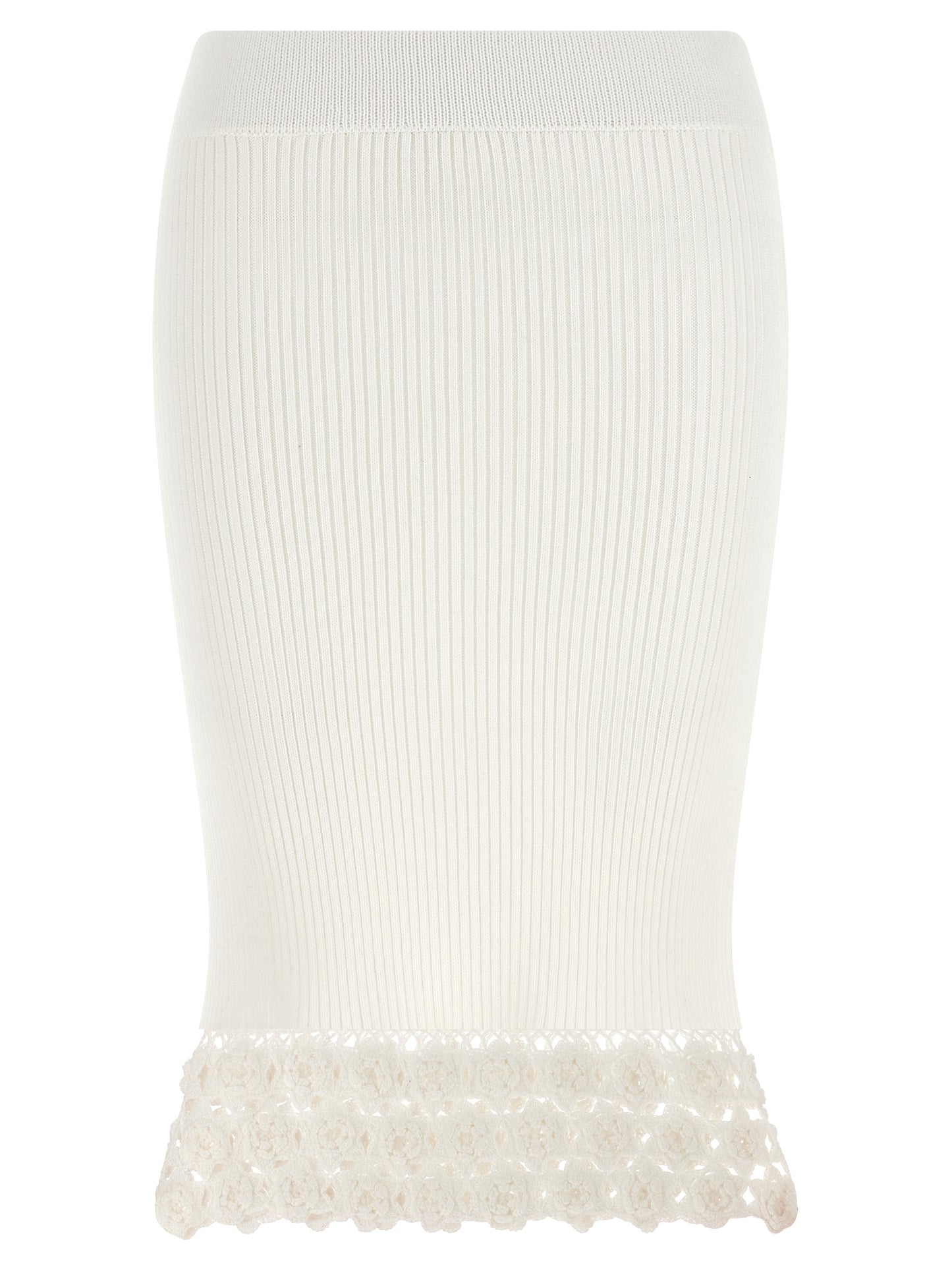 Skirt by Ganni for women in organic cotton & polyamide white features an relaxed-yet-refined silhouette that elegantly showcases the Crochet Women's Flared Organic Cotton & Polyamide Midi Skirt design and sophisticated midi.