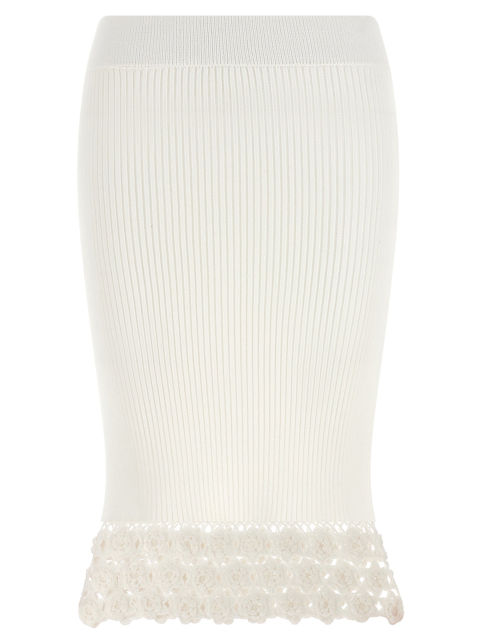 Skirt by Ganni for women in organic cotton & polyamide white features an relaxed-yet-refined silhouette that elegantly showcases the Crochet Women's Flared Organic Cotton & Polyamide Midi Skirt design and sophisticated midi.