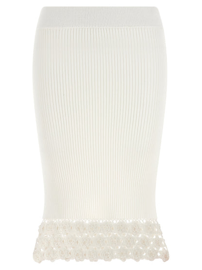 Skirt by Ganni for women in organic cotton & polyamide white features an relaxed-yet-refined silhouette that elegantly showcases the Crochet Women's Flared Organic Cotton & Polyamide Midi Skirt design and sophisticated midi.