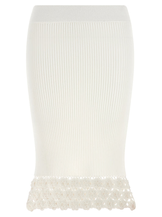Skirt by Ganni for women in organic cotton & polyamide white features an relaxed-yet-refined silhouette that elegantly showcases the Crochet Women's Flared Organic Cotton & Polyamide Midi Skirt design and sophisticated midi.