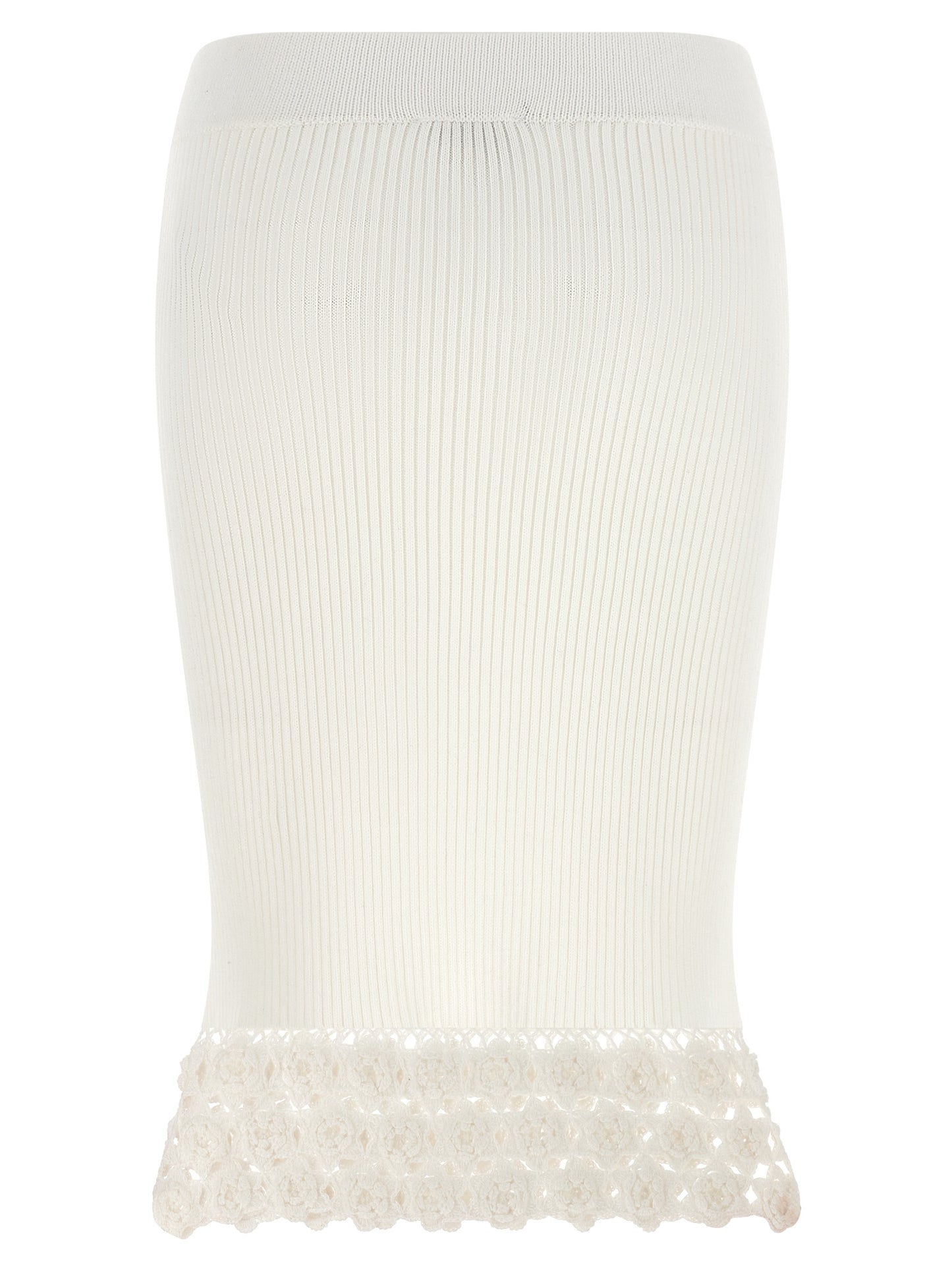 Skirt by Ganni for women in organic cotton & polyamide white features a sublime silhouette, showcasing the sublime design of the Crochet Women's Flared Organic Cotton & Polyamide Midi Skirt in a sophisticated midi.