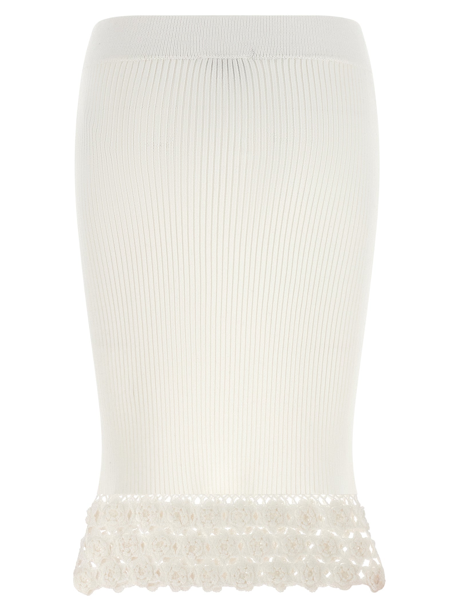 Skirt by Ganni for women in organic cotton & polyamide white features a sublime silhouette, showcasing the sublime design of the Crochet Women's Flared Organic Cotton & Polyamide Midi Skirt in a sophisticated midi.