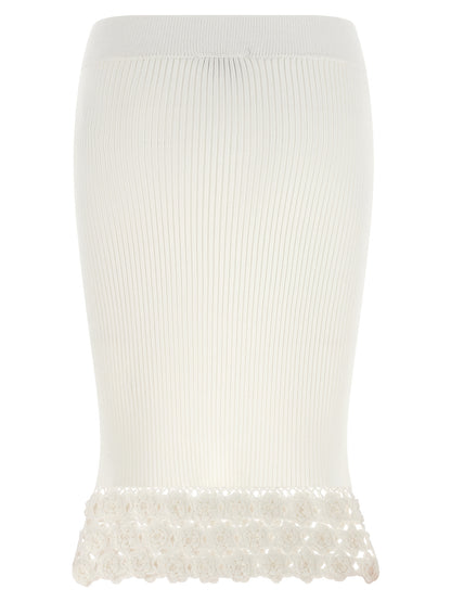 Skirt by Ganni for women in organic cotton & polyamide white features a sublime silhouette, showcasing the sublime design of the Crochet Women's Flared Organic Cotton & Polyamide Midi Skirt in a sophisticated midi.