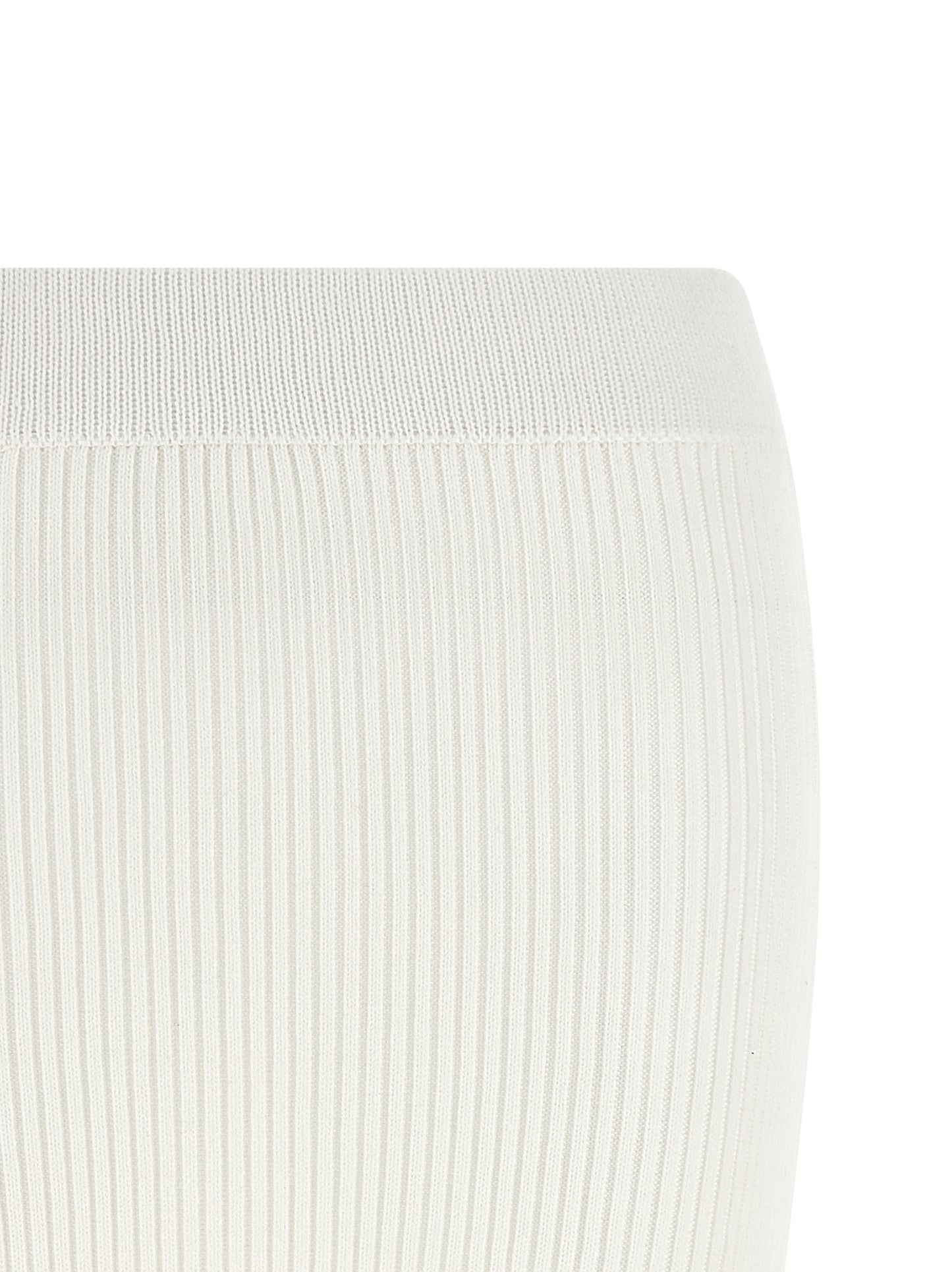 Skirt by Ganni for women in organic cotton & polyamide white showcases a dramatic silhouette, artfully capturing the essence of the Crochet Women's Flared Organic Cotton & Polyamide Midi Skirt in a dramatic midi cut for a refined look.