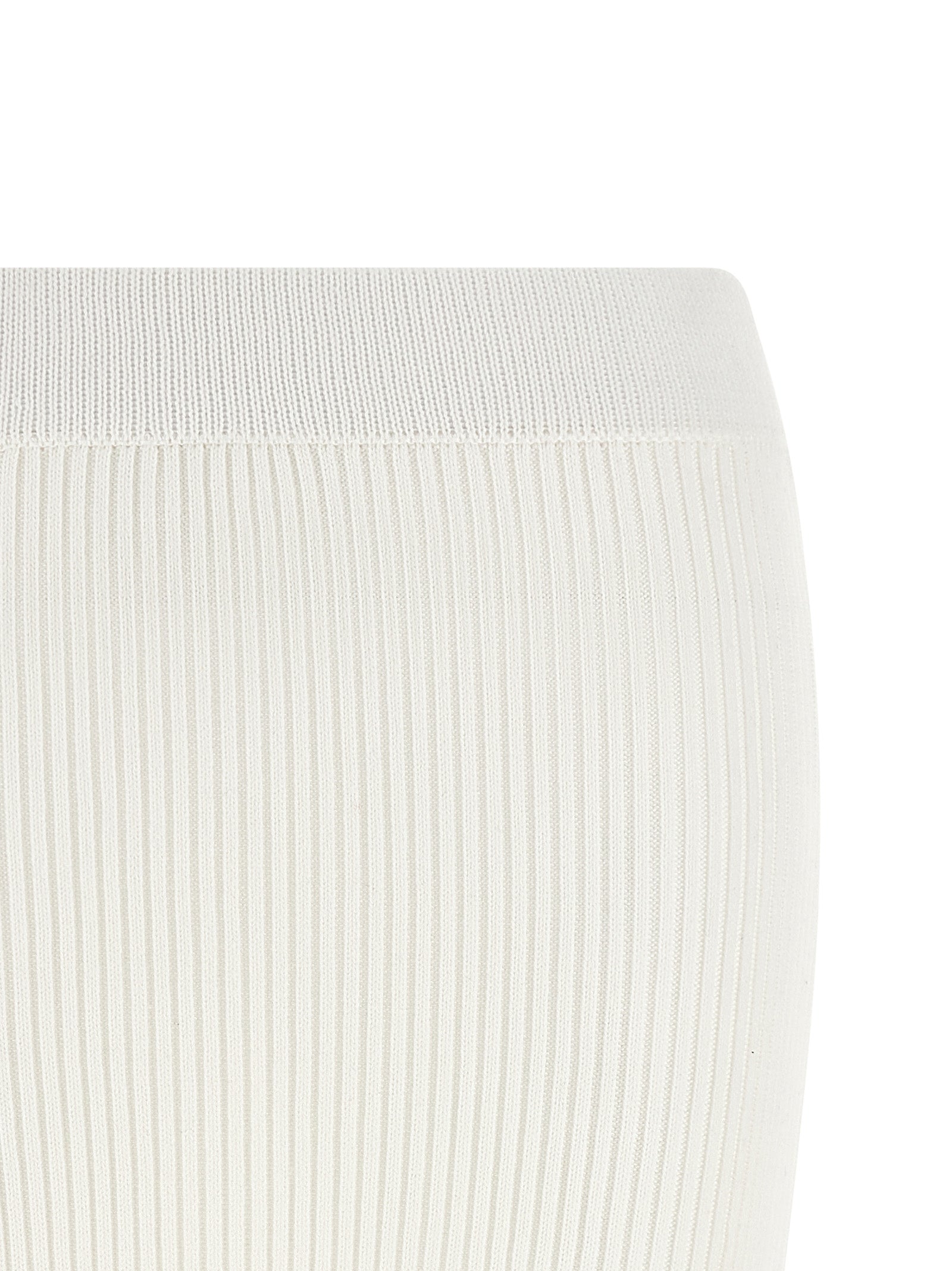 Skirt by Ganni for women in organic cotton & polyamide white showcases a dramatic silhouette, artfully capturing the essence of the Crochet Women's Flared Organic Cotton & Polyamide Midi Skirt in a dramatic midi cut for a refined look.