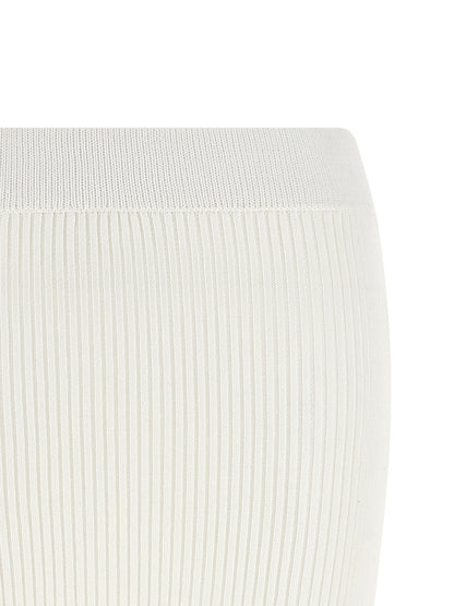 Skirt by Ganni for women in organic cotton & polyamide white showcases a dramatic silhouette, artfully capturing the essence of the Crochet Women's Flared Organic Cotton & Polyamide Midi Skirt in a dramatic midi cut for a refined look.