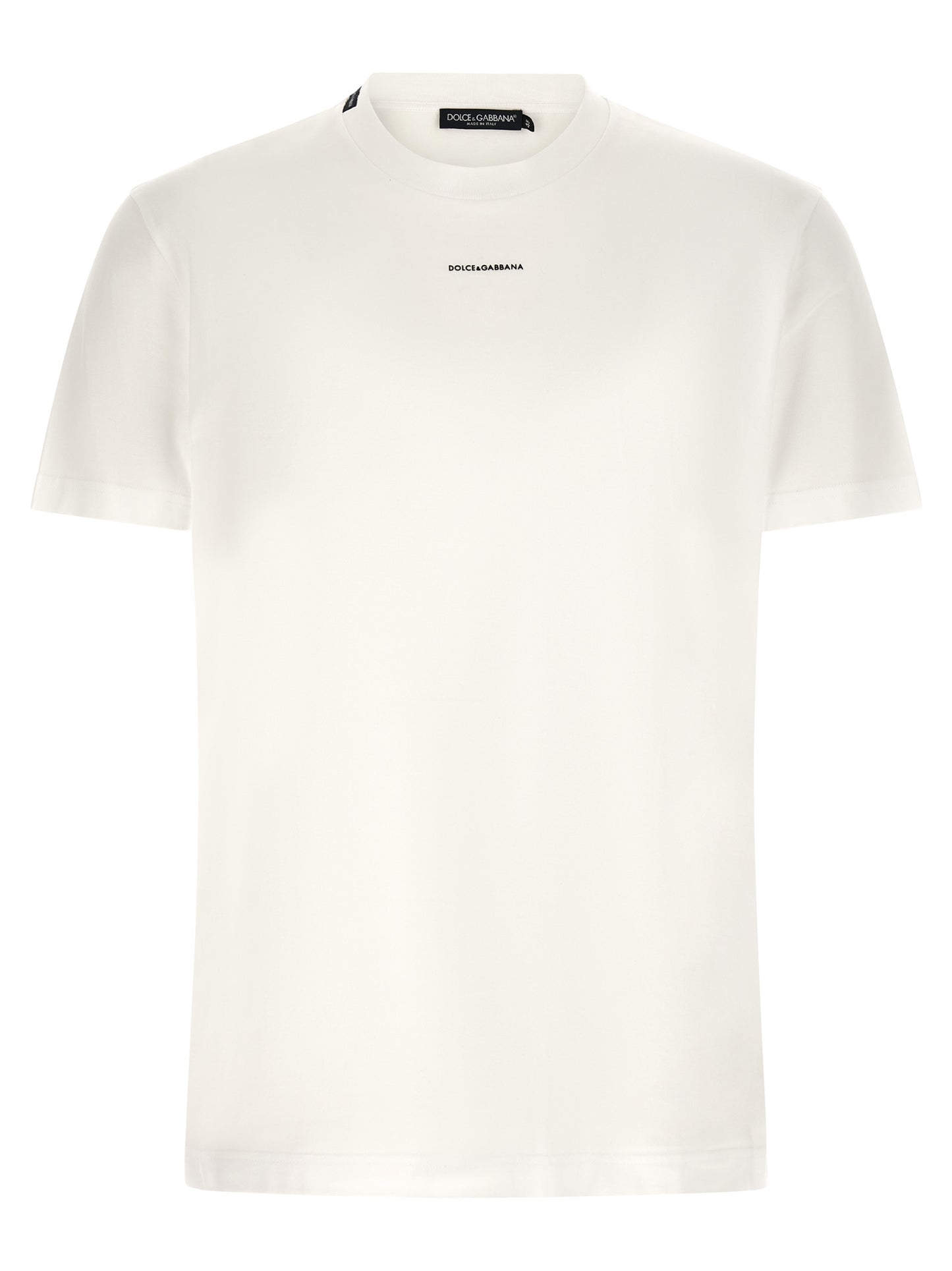 T-Shirt by Dolce & Gabbana for men in cotton white showcases a fashionable silhouette, elegantly detailed with a fashionable short-sleeve and crew neckline for a sophisticated, high-fashion look.