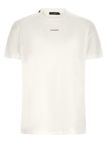 T-Shirt by Dolce & Gabbana for men in cotton white showcases a fashionable silhouette, elegantly detailed with a fashionable short-sleeve and crew neckline for a sophisticated, high-fashion look.