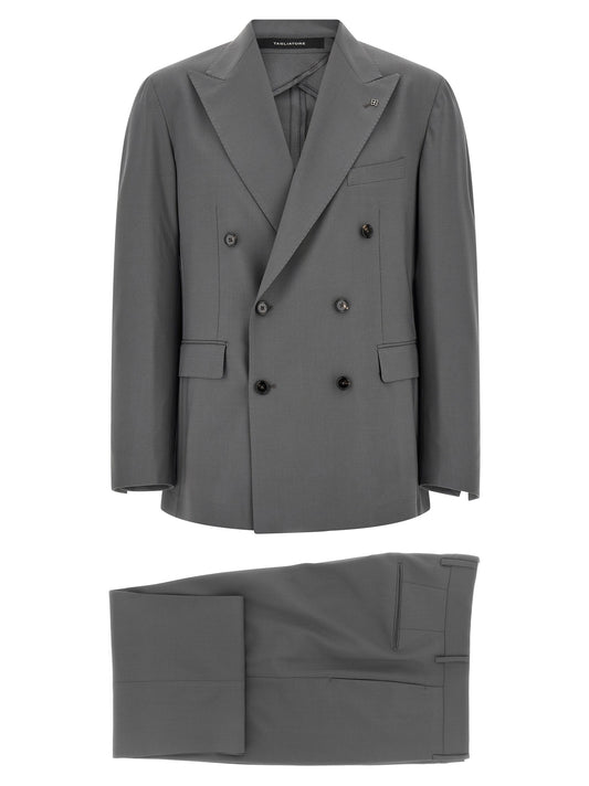 Pant Suit by Tagliatore for men in virgin wool gray & horn features a tailored silhouette, showcasing a sophisticated and tailored straight-leg for a refined, professional look.