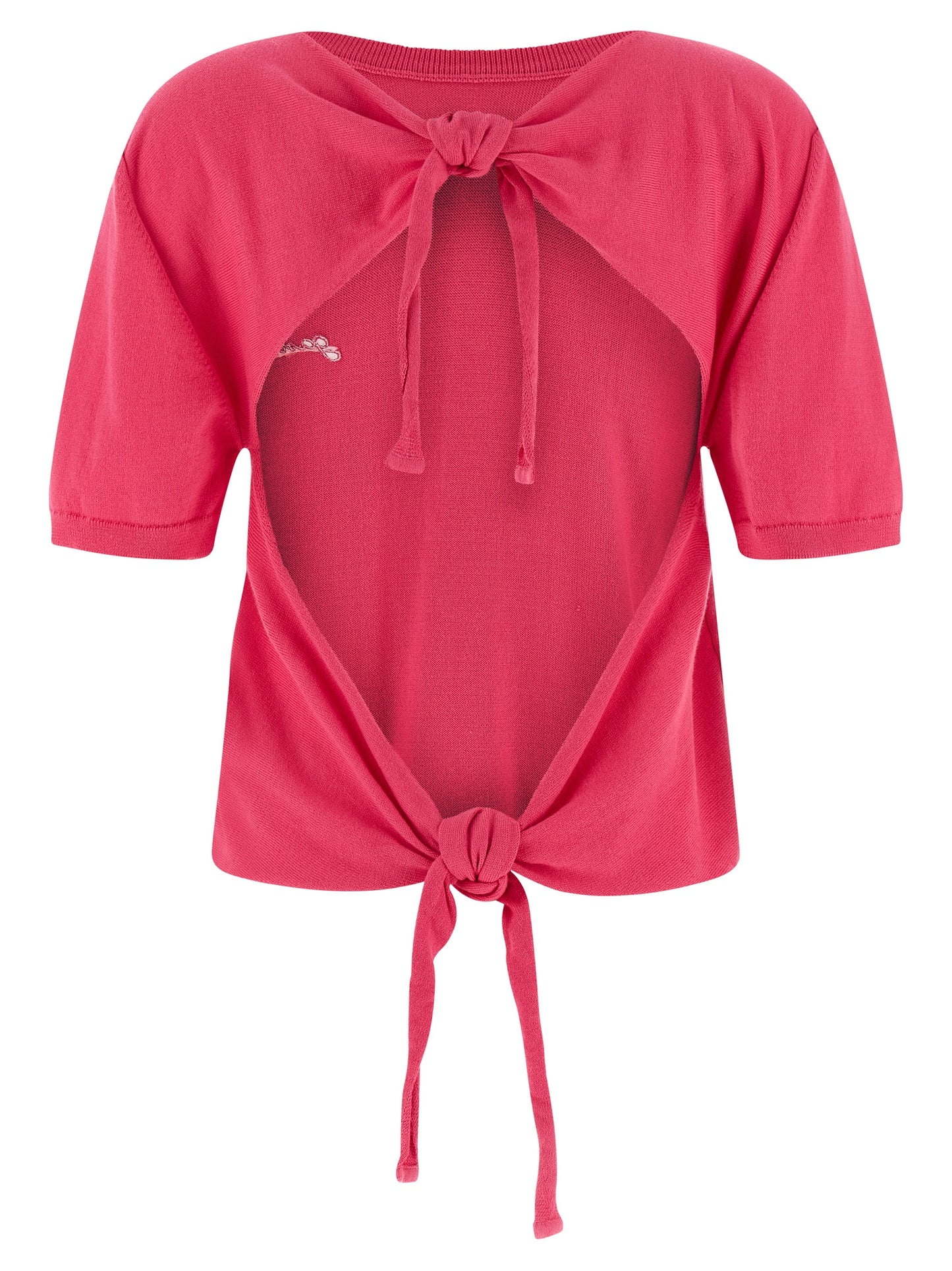 Cardigan by Ganni for women in organic cotton fuchsia showcases a captivating silhouette, artfully detailed with a captivating and round neckline for a truly sophisticated captivating look.