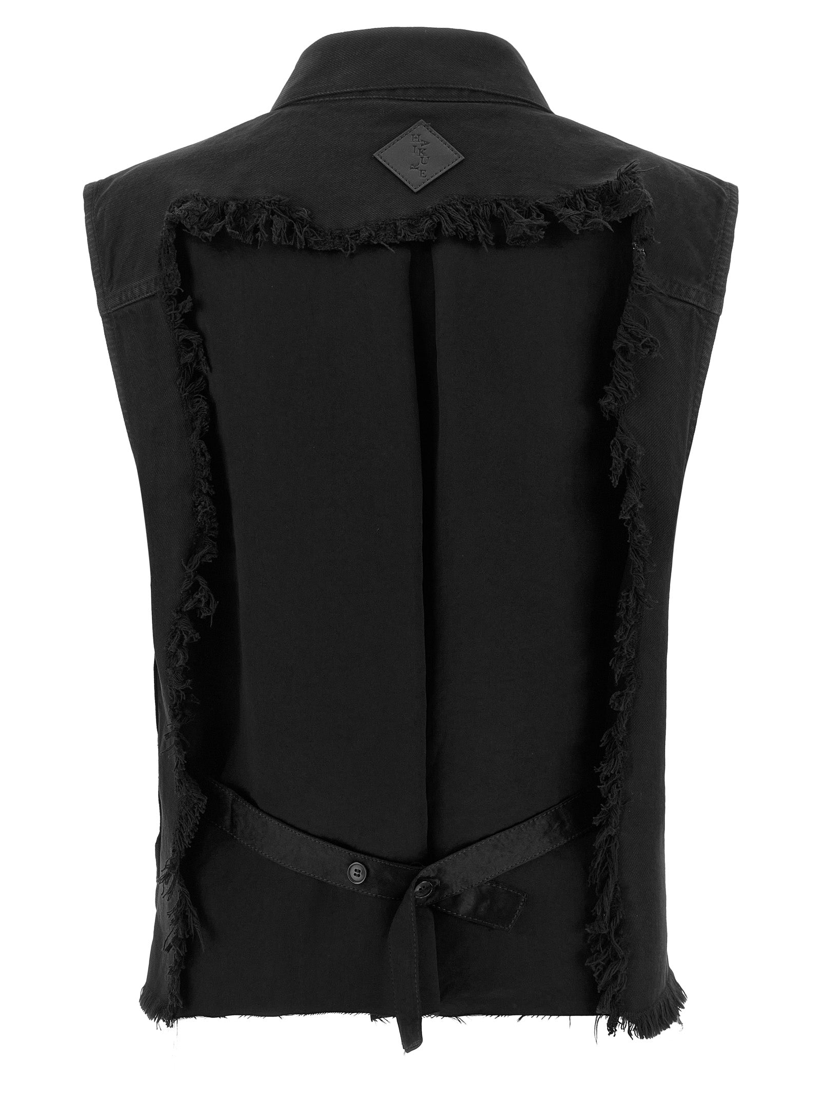 Vest by Haikure for women in satin denim cotton & leather black features an on trend silhouette, showcasing a sophisticated shirt-collar neckline and premium pockets for a truly on trend finish.