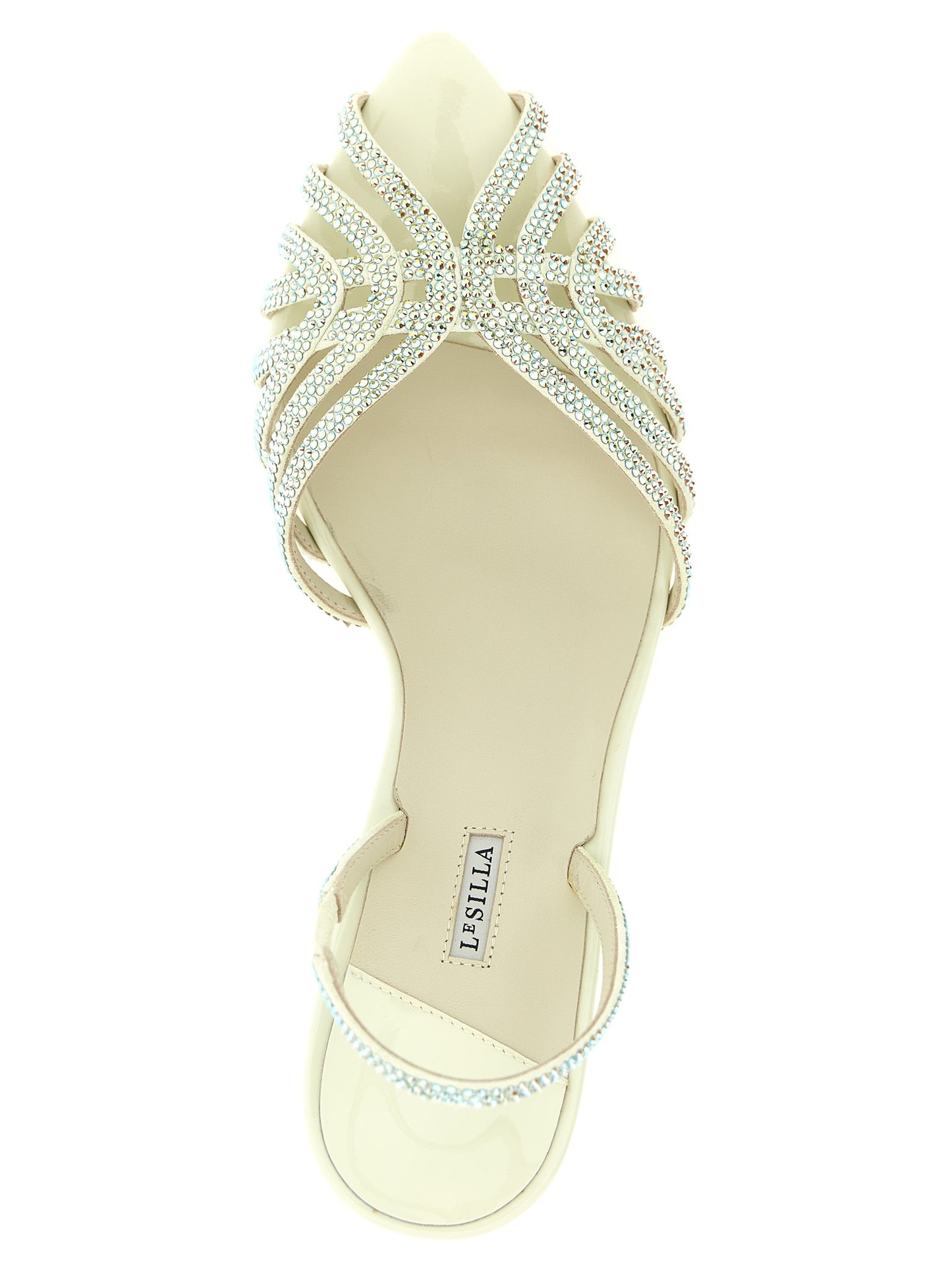 Stiletto Sandals by LE SILLA for women in goatskin leather & rhinestone bicolour & green features an architectural design from the Women's Goatskin Leather & Rhinestone Stiletto Sandals collection, defined by a architectural stiletto and pointed toe style for a architectural finish.