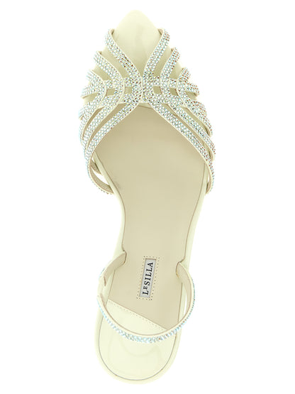 Stiletto Sandals by LE SILLA for women in goatskin leather & rhinestone bicolour & green features an architectural design from the Women's Goatskin Leather & Rhinestone Stiletto Sandals collection, defined by a architectural stiletto and pointed toe style for a architectural finish.