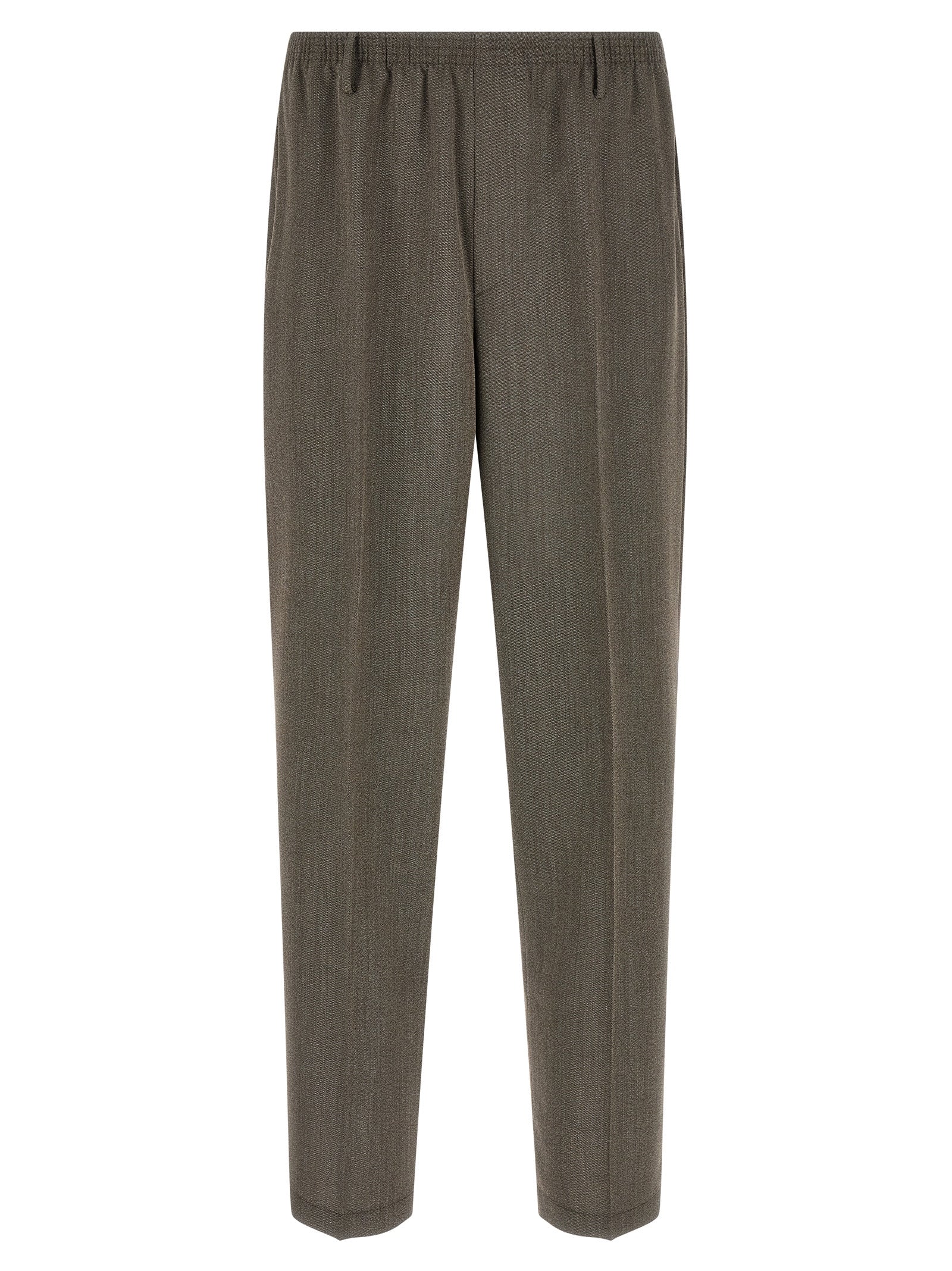 Trousers by CELLAR DOOR for men in virgin wool brown presents a perennial silhouette, meticulously tailored with a tapered-leg & wide cut, long finish, and an elegant .